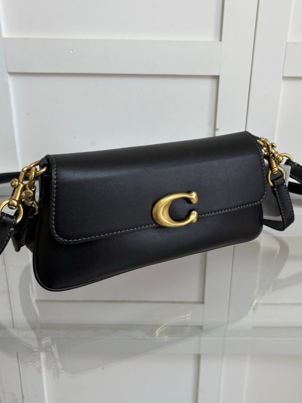 Coach Tabby Baguette Black Smooth Leather Shoulder Bag